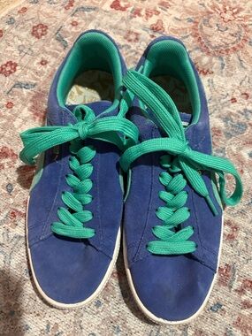 Puma classic Blue Suede Sneakers with Teal Laces